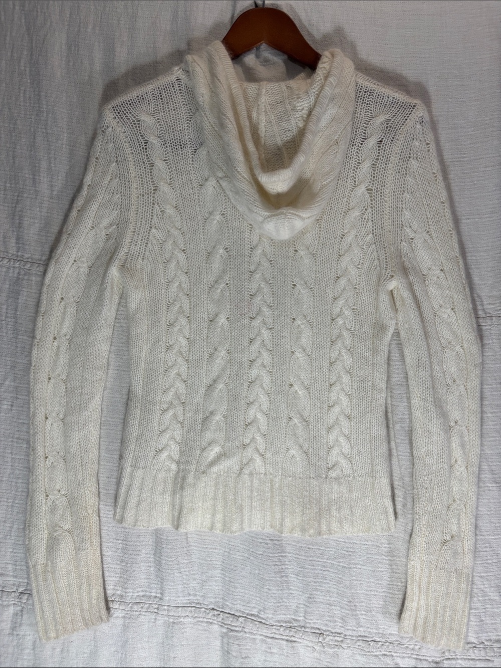 Vtg Y2K American Eagle Angora Wool Blend Cable Knit Hooded Sweater Sheer XL - Picture 8 of 9